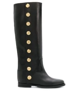 Femme Via Roma 15 Bottes à Détails De Boutons Décoratifs