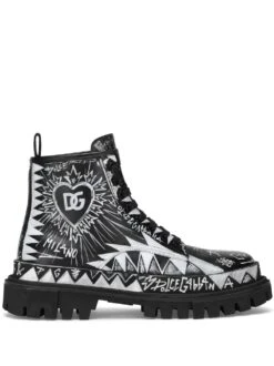 Homme Dolce & Gabbana Bottes Lacées à Imprimé Graffiti