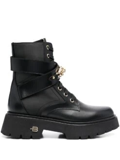 Femme Baldinini Bottes Lacées à Plaque Logo