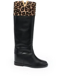 Femme Via Roma 15 Bottes En Cuir à Imprimé Léopard