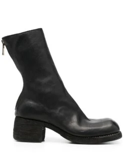 Femme Guidi Bottes En Cuir à Fermeture Zippée Au Dos