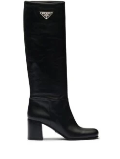 Femme Prada Bottes En Cuir à Plaque Logo