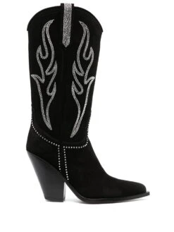 Femme Sonora Bottes D&apos;inspiration Western En Daim à Détails De Clous 104 Mm