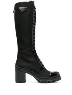 Femme Prada Bottes Lacées à Plaque Logo