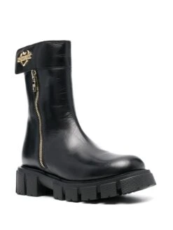 Femme Love Moschino Bottes En Cuir à Plaque Logo -Salvatore Ferragauio Magasin 19156133 41946596 1000
