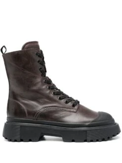 Femme Hogan Bottes Lacées En Cuir