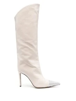 Femme Alexandre Vauthier Bottes En Cuir à Ornements En Cristal